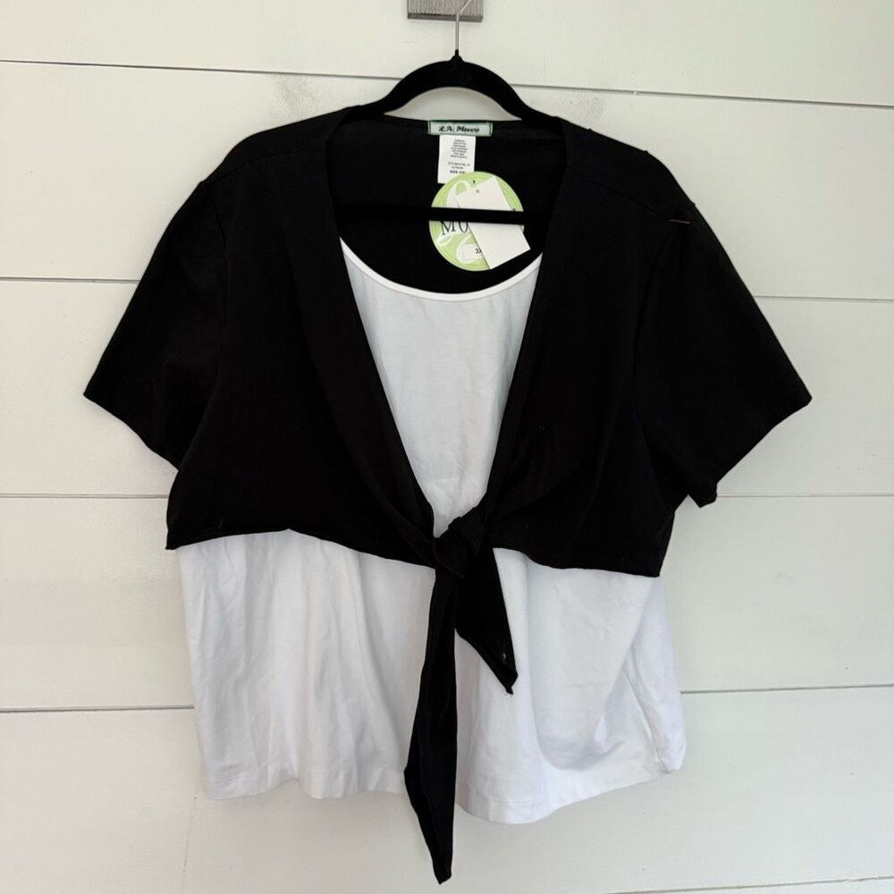 LA Movers Women’s 3X Black White Tie Tee Shirt Short Sleeve New Plus Size Y2K